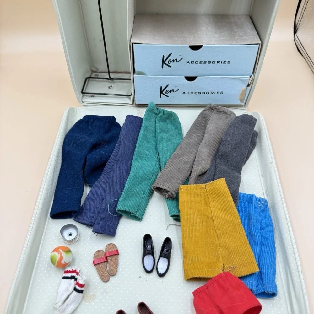 Vintage 1961 Mattel Ken Doll Lot Gold Case Clothing Acc Head Off TLC Collectible